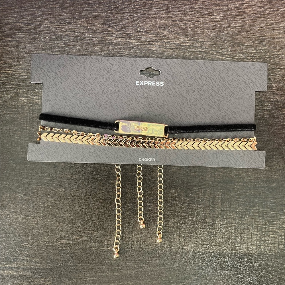 NWT * 3 Piece‎ EXPRESS Gold and Black Choker Necklace Set * NEW